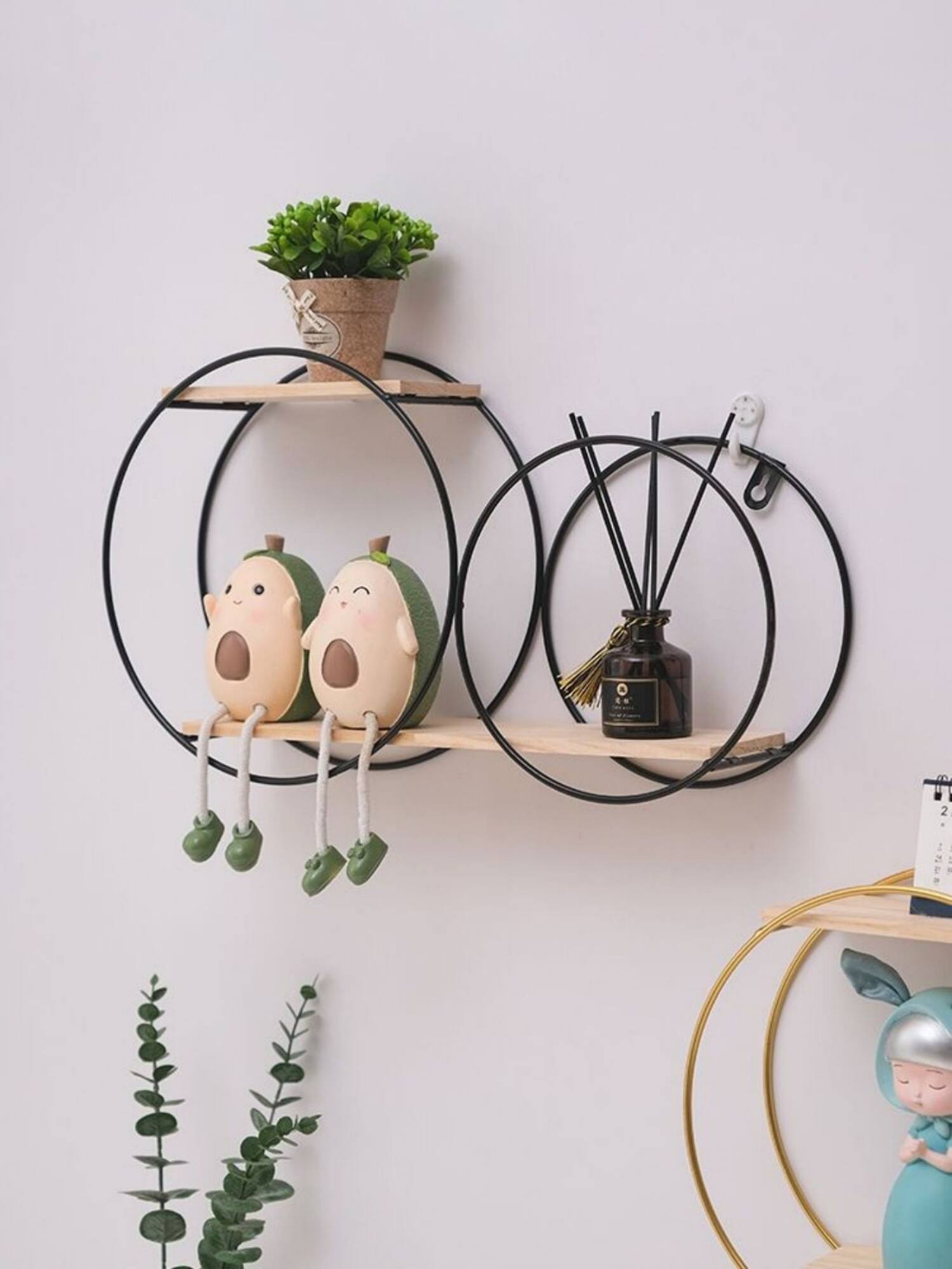 Black Wall Mounted 2-Tier Circular Floating Shelves